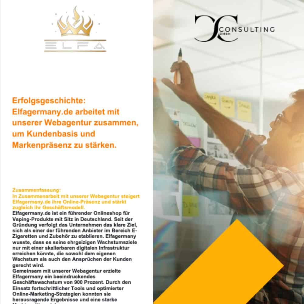 Fallstudie von Elfagermany.de über die Zusammenarbeit mit CC Consulting zur Steigerung der Online-Präsenz, Markenpräsenz und Geschäftsentwicklung