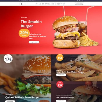 Landingpage für Burger-Restaurant mit Angeboten und moderner Präsentation.