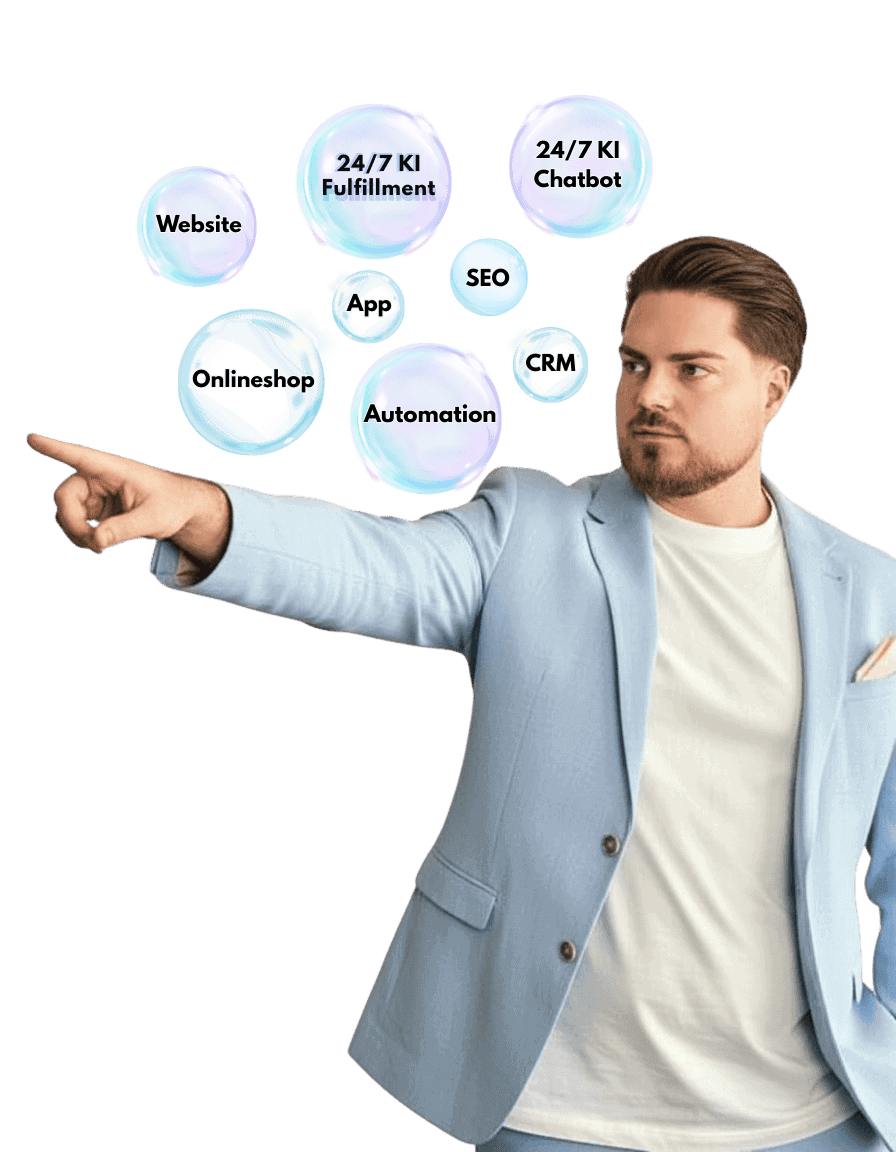 Web- und Online-Shops, KI-gestützte Automatisierung, SEO-Optimierung, CRM-Lösungen, Chatbots, Fulfillment, App-Integration, Website-Strategien, digitaler Erfolg.
