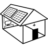 Schwarzes Icon eines Hausdachs mit zwei schrägen Linien und Schornstein, minimalistische Darstellung eines Dachs in Seitenansicht.