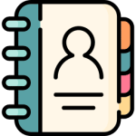 Symbol eines Adressbuchs mit farbigen Registerkarten und einer stilisierten Person auf dem Cover – Darstellung für Kontakte oder ein Benutzerverzeichnis.