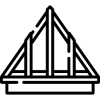 Schwarzes Umriss-Icon eines klassischen Hausdachs mit mittigem Schornstein, symbolisiert ein Einfamilienhaus.
