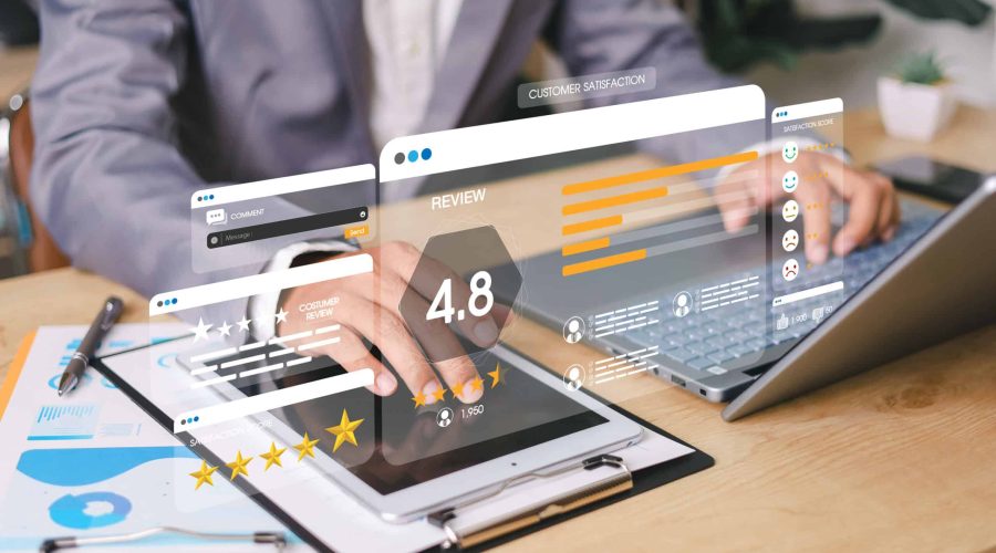 Customer review satisfaction feedback survey concept Customer can evaluate quality of service leading to reputation ranking of business