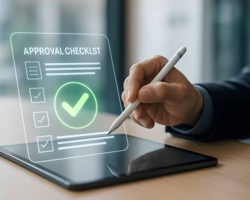 Digitale Darstellung einer Local SEO Checkliste auf einem Tablet mit grünem Häkchen – Symbol für erfolgreiche lokale Suchmaschinenoptimierung.