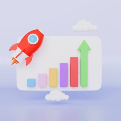 Launch rocket startup analyzing development strategy business success profit financial growth