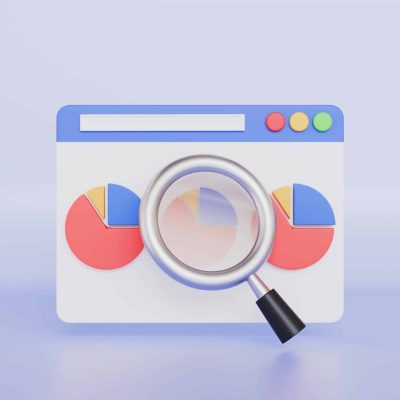 Pie Diagram with Magnifying Glass Financial Data Analysis Stock Pie Shows Growth or Success